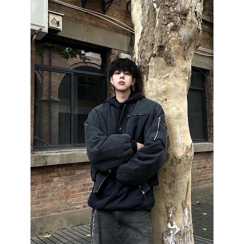 美式复古做旧工装夹克男款潮流街头休闲百搭加厚拉链帆布短款外套,淘宝优惠券,粉丝福利购,淘宝优惠卷