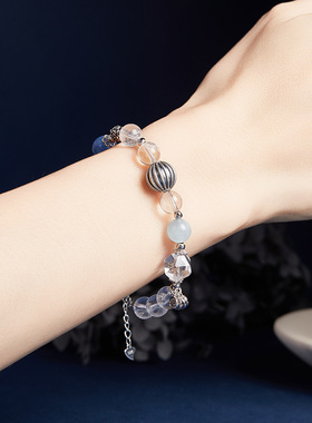 S925纯银白水晶新中式灯笼珠手链