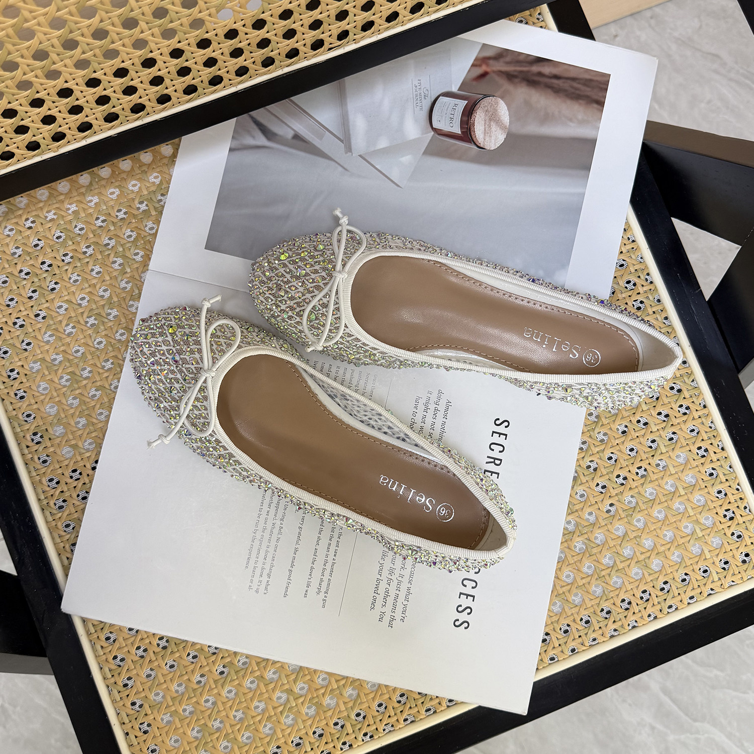 温柔仙女风 外贸水钻浅口平底单鞋百搭蝴蝶结仙女鞋大码女鞋41码,淘宝优惠券,粉丝福利购,淘宝优惠卷