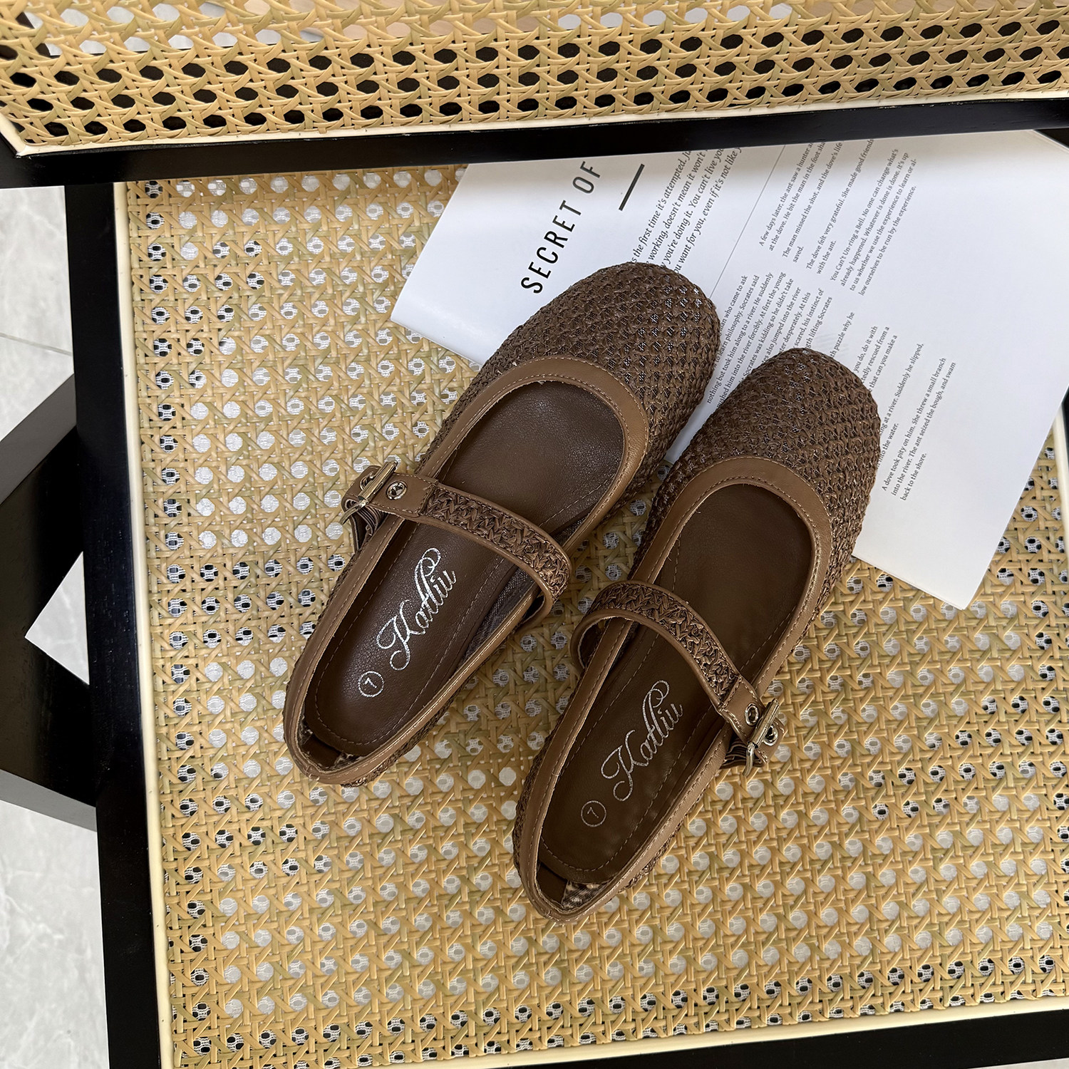 文艺风  外贸纯原编织玛丽珍鞋一字带芭蕾鞋浅口平底大码单鞋女,淘宝优惠券,粉丝福利购,淘宝优惠卷