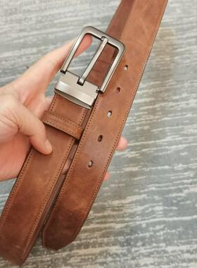 男士皮带真皮休闲复古针扣头层牛皮腰带双层牛皮牛仔裤裤带3.5CM