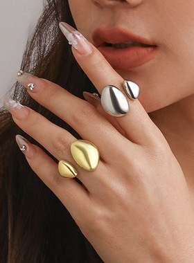 金属面戒指水滴开口蛋环