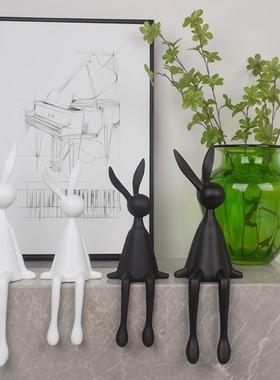 卡通创意网红坐姿长耳兔子摆件客厅玄关酒店前台电视柜桌面装饰品
