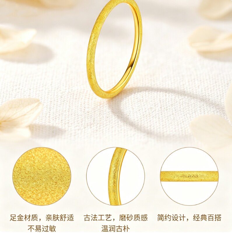 Recommended Chinese Valentine's Day Gifts for China's Ultimate Frosted Gold Ring Gypsophila Ring Pure Gold 999 Tail Ring