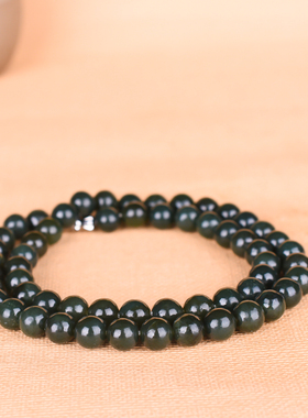 玉石匠新疆和田玉老坑青玉项链 时尚女款转运青玉圆珠项链8mm