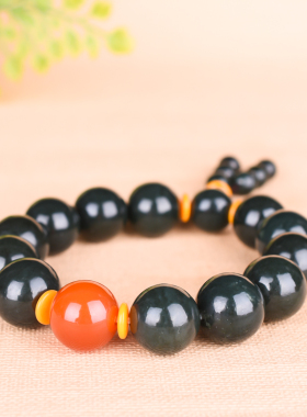 新疆和田玉老料青玉手串霸气男款老玉玛瑙手链时尚男女款手饰品