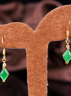 玉石匠缅甸翡翠网红耳环 时尚少女款碧玉耳坠帝王绿色耳钉耳饰品