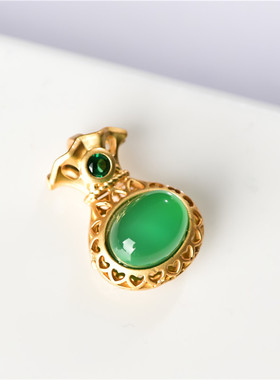 玉石匠绿玉髓福袋吊坠 韩款阳绿色四叶草项链 祖母绿色花瓣玉坠