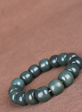 玉石匠新疆和田玉青玉苹果鼓珠手串老坑时尚男女款14mm手链手手饰