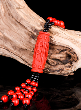 原矿朱砂毛衣链梵文天珠长款佛圆珠项链百搭吊坠女红色民族风饰品