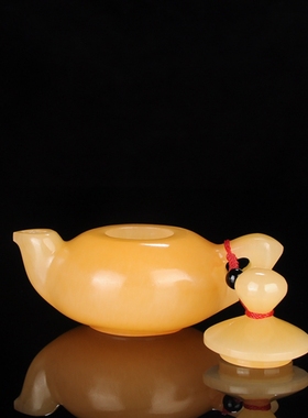 新疆和田玉金丝玉黄龙玉壶手把件观赏壶把把胡玉茶具小酒壶摆件