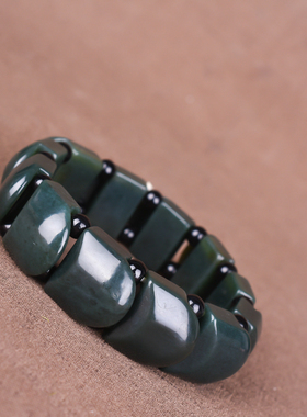 玉石匠新疆和田玉青玉男款手链手串 时尚大气黑青玉手排包邮