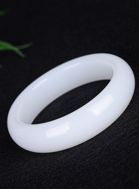 和田白玉手镯 女款羊脂白玉玉镯子 少女款A货金丝玉昆仑白玉手镯