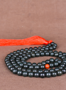 玉石匠新疆和田玉青玉项链 霸气108颗佛珠项链吊坠可做车挂手串