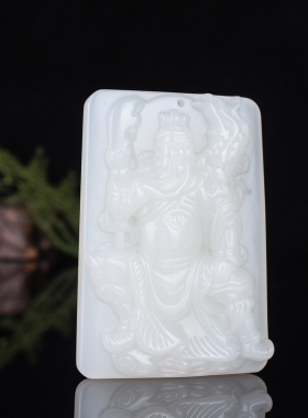 新疆和田玉武财神玉牌 关羽吊坠男款白玉关公玉佩关二爷玉坠挂件