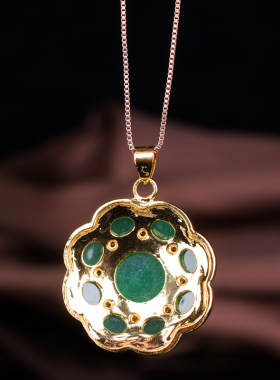 玉石匠缅甸翡翠满绿精雕花开富贵吊坠 碧玉花朵银镶嵌挂件毛衣链