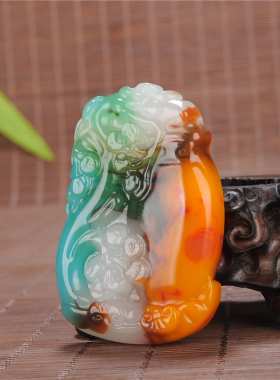 锦玉轩新疆和田玉花瓶玉吊坠白玉彩玉红玉平平安安如意玉牌挂件