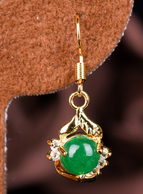 玉石匠缅甸翡翠耳环 网红碧玉耳坠 祖母绿色时尚少女款耳钉耳饰品