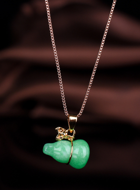 玉石匠缅甸a货阳绿色翡翠玉葫芦吊坠挂件女款玉葫芦项坠锁骨项链