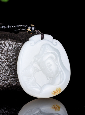 玉石匠新疆和田玉观音挂件 籽料羊脂白玉牌子吊坠男款观音玉项坠