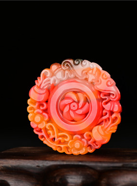 新疆和田彩玉时来运转吊坠男女款金丝彩玉花开富贵挂件吊坠玉牌子