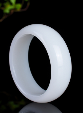 玉石匠新疆和田白玉宽条手镯 昆仑玉青海玉加宽女款镯子轮胎镯