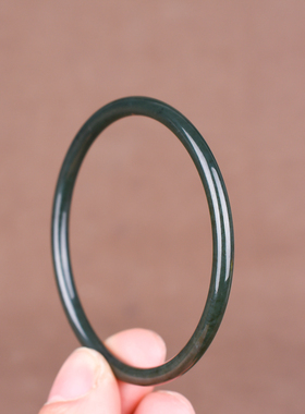 玉石匠新疆和田玉青玉手镯时尚少女款细圆条黑青玉镯复古玉镯子