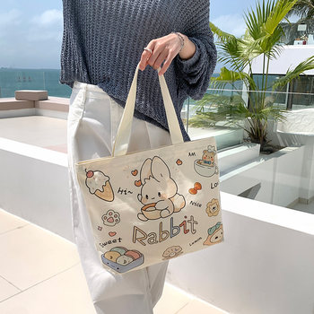 ກະເປົ໋າ Canvas 2024 ຂອງແມ່ຍິງໃຫມ່ຄວາມອາດສາມາດ zipper ຖົງຜ້າທີ່ເຂັ້ມແຂງສໍາລັບຫ້ອງຮຽນແລະການເຮັດວຽກ shoulder commuting bag handbag