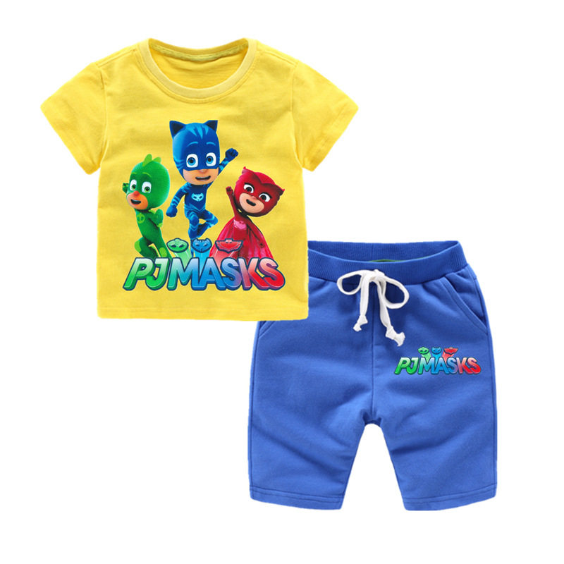 Pajamas hero clothes boys and girls pure cotton summer tops children's short-sleeved T-shirt cartoon masked team children's clothing T-shirt