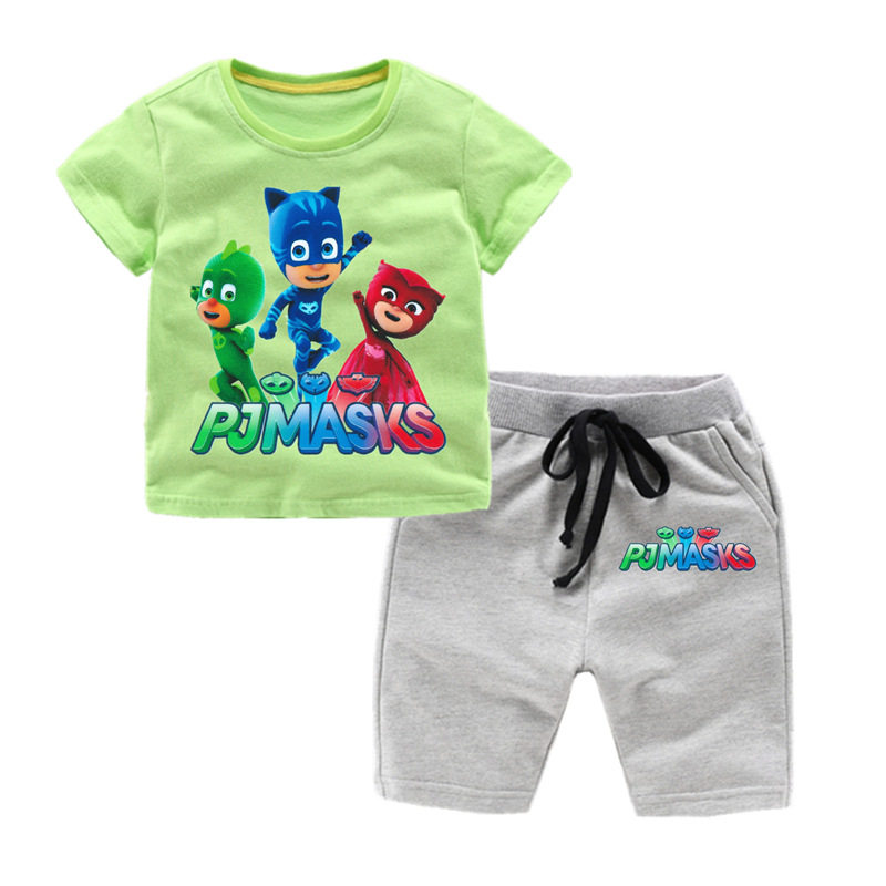 Pajamas hero clothes boys and girls pure cotton summer tops children's short-sleeved T-shirt cartoon masked team children's clothing T-shirt