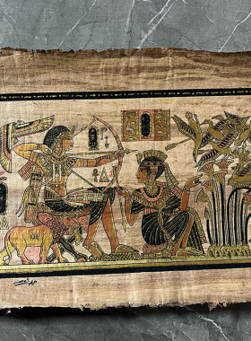 埃及特色卡蒙夫妇游猎法老手工精品莎草纸画旅游纪念品多款式可选