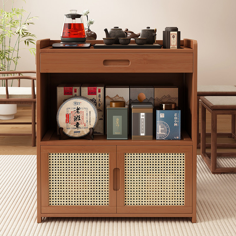 茶室新中式博古架茶桌旁茶叶柜多层收纳展示架非实木摆放置物架子 - 图0