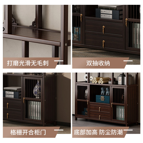 新中式博古现代架简约茶叶茶具收纳柜茶室办公室茶柜非实木置物架 - 图2