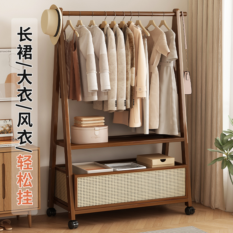 落地衣架家用卧室挂衣架实木质落地式衣帽架晚上放衣服晾衣服架子
