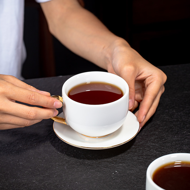 高档羊脂玉白瓷茶杯套装纯色现代轻奢带杯架家用办公泡茶杯咖啡杯-图2