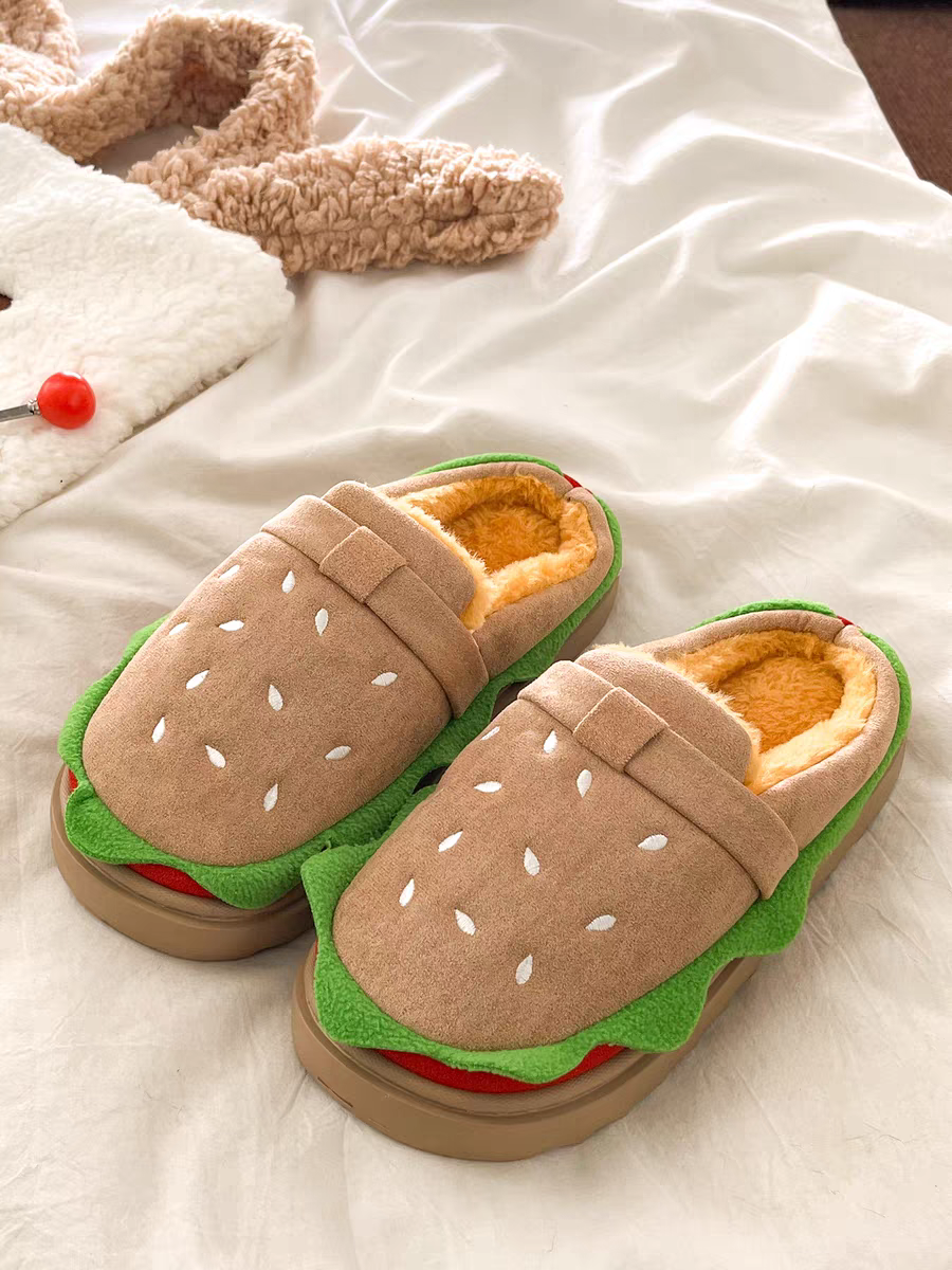 网红汉堡拖鞋女冬季保暖家居家用防滑情侣加绒厚底博肯棉拖鞋外穿,淘宝优惠券,粉丝福利购,淘宝优惠卷