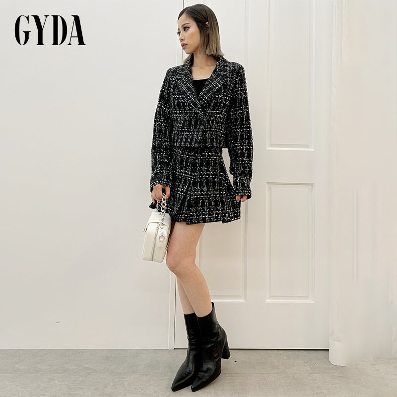 GYDA2024冬季新品小众风粗花呢百褶短裙（含内衬）女0725107144 - 图1