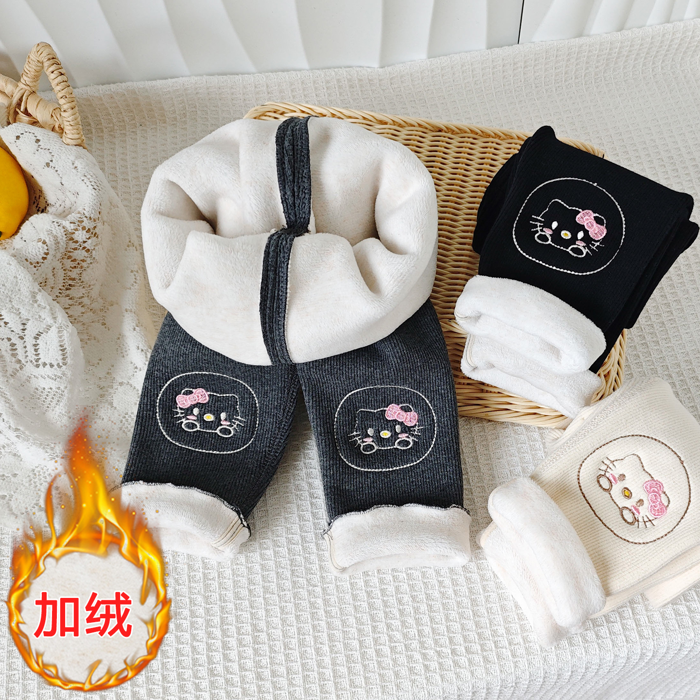 无骨女童加绒打底裤秋冬季韩版宝宝加厚一体绒外穿长裤保暖裤子 - 图0