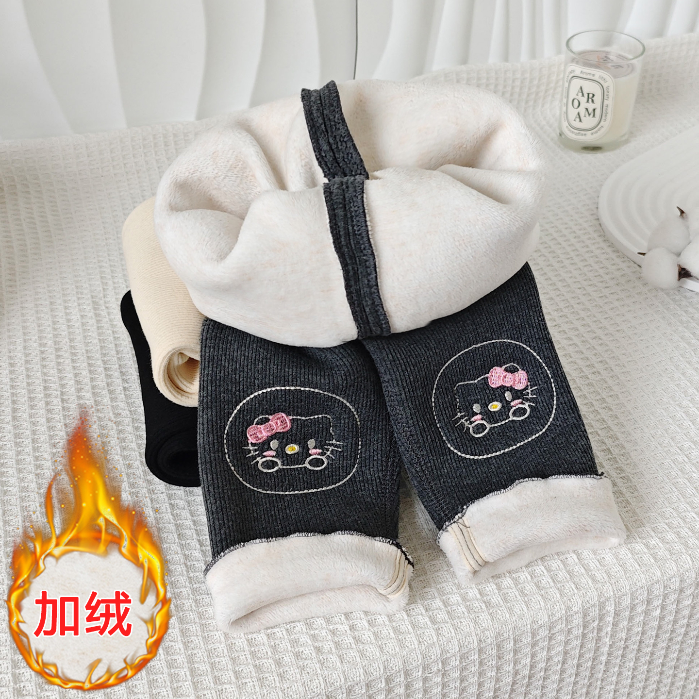 无骨女童加绒打底裤秋冬季韩版宝宝加厚一体绒外穿长裤保暖裤子 - 图2