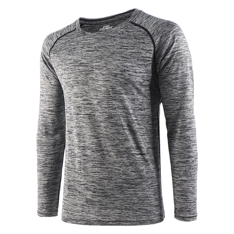 运动速干衣长袖T恤男秋季薄款打底衫男士灰色跑步上衣训练服套装 - 图3