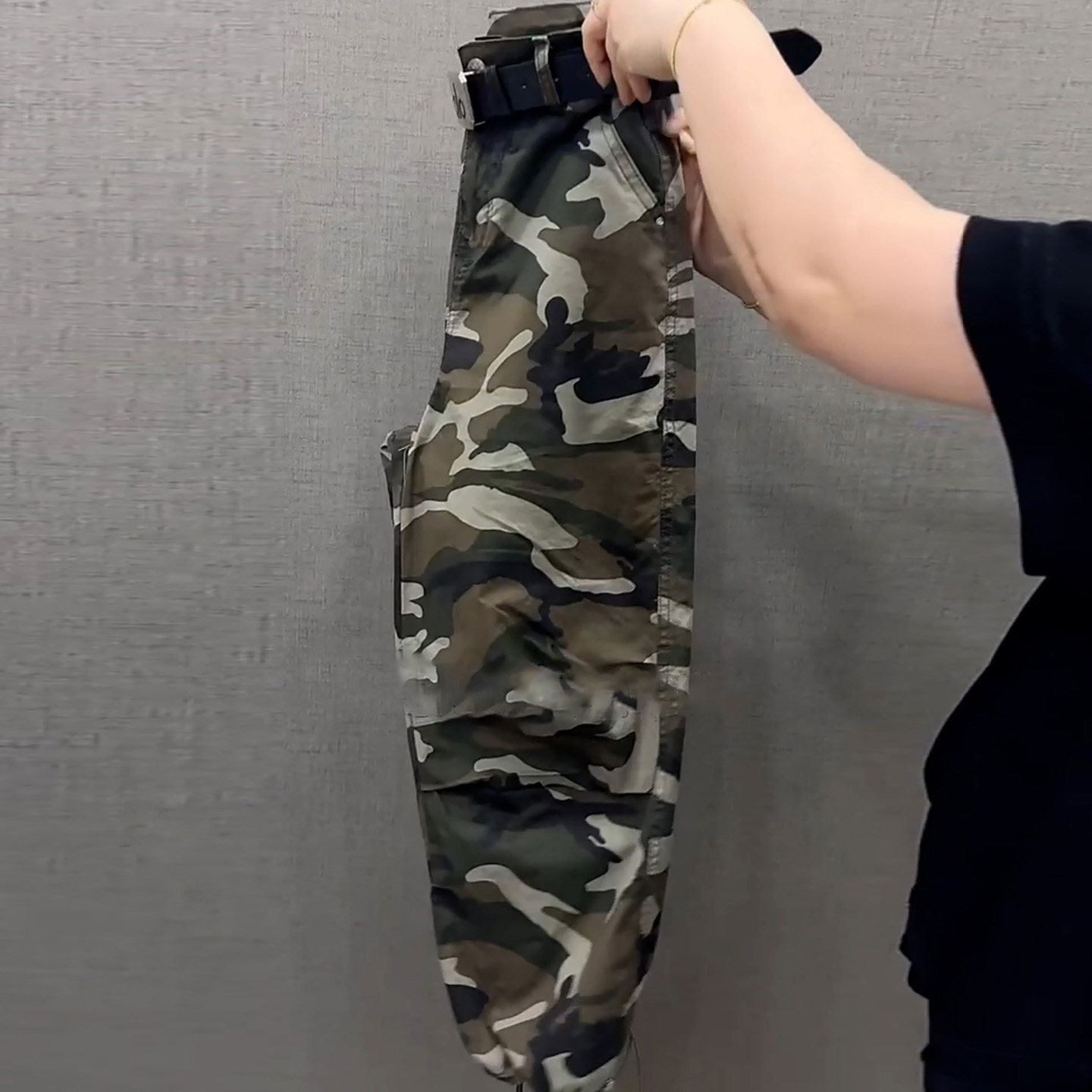 军绿色女高腰抽绳两穿束脚弯刀裤女春季宽松舒适显瘦胖妹妹裤子,淘宝优惠券,粉丝福利购,淘宝优惠卷