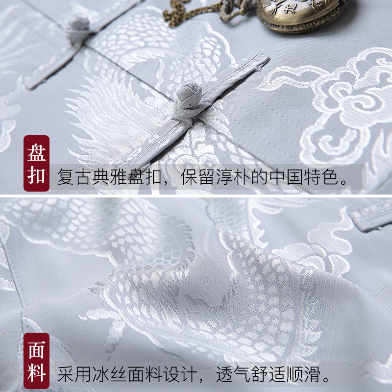 文笙服饰旗舰店唐装男冰丝短袖夏季中老年爸爸装薄款套装老人衣服中国风爷爷夏装3
