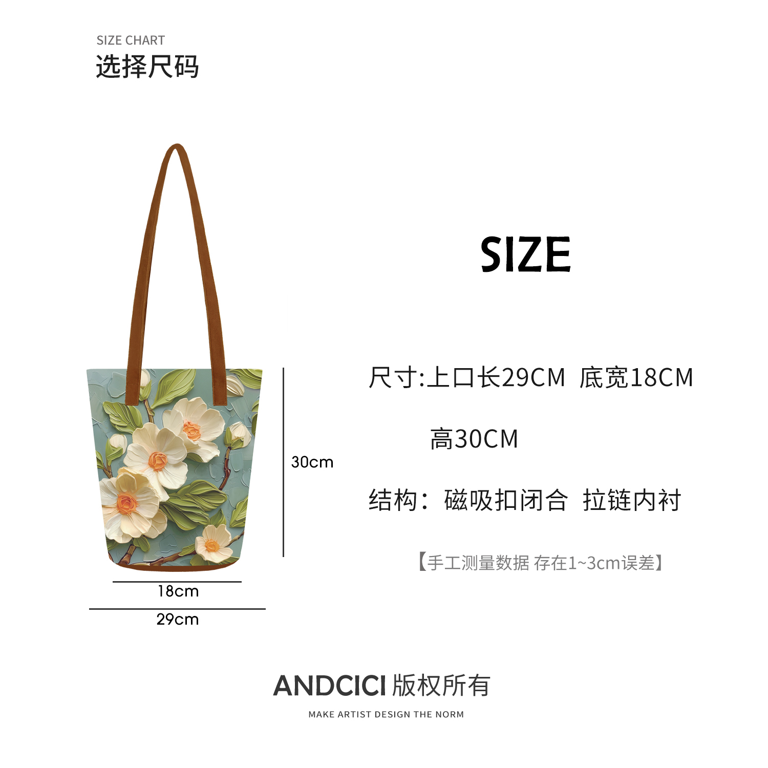 ANDCICI@2024夏 设计师款~仙仙花朵长款水桶包帆布单肩女包托特包 - 图0