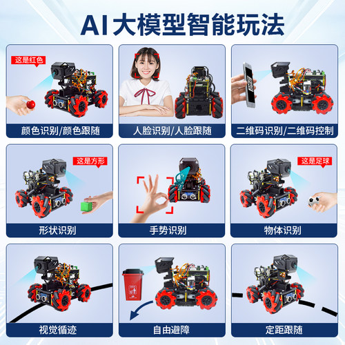 树莓派4B智能小车AI编程小车ROS机器人避障遥控循迹支持大模型 - 图0