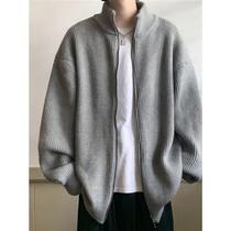 POUM sweatshirt male autumn winter cardigan sweatshirt loose with slurred high level Lazy Wind Superior Day Sweater Tide Clip 100 hitch