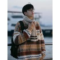 Diga Da National Wind Sweater Mens Fall New Striped lovers Dress Round Collar headsets Undershirt Loose Needles