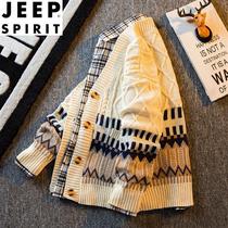 Gip (JEEP) Day of vintage retro splicing magogue V collar sweater sweater male loose ruffled and boomer casual knit