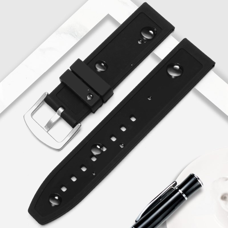 柔软硅胶手表带运动男款19 20 21 22 mm户外防水橡胶通用黑色表带 - 图1