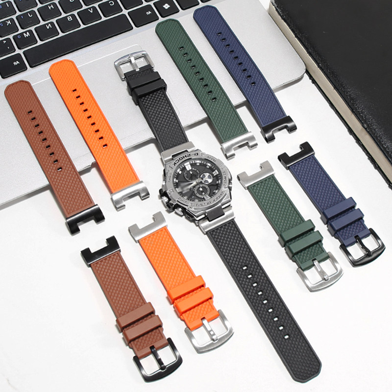 适配卡西欧GST-B100改装氟橡胶表带GST-S130 300 330 110 120配件-图0