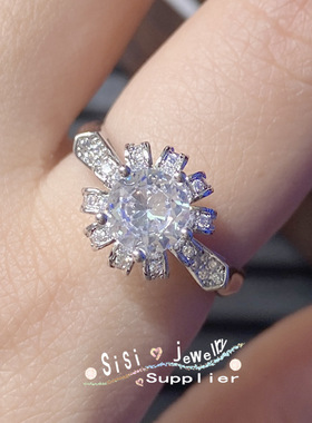 Sisi复古小众璀璨宝石戒指 镀18K 多切面锆仿D色莫桑可调节指环